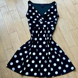 Chaps Chic Black Polka Dot Midi Dress Classy Timeless Sleeveless Surplice - XL